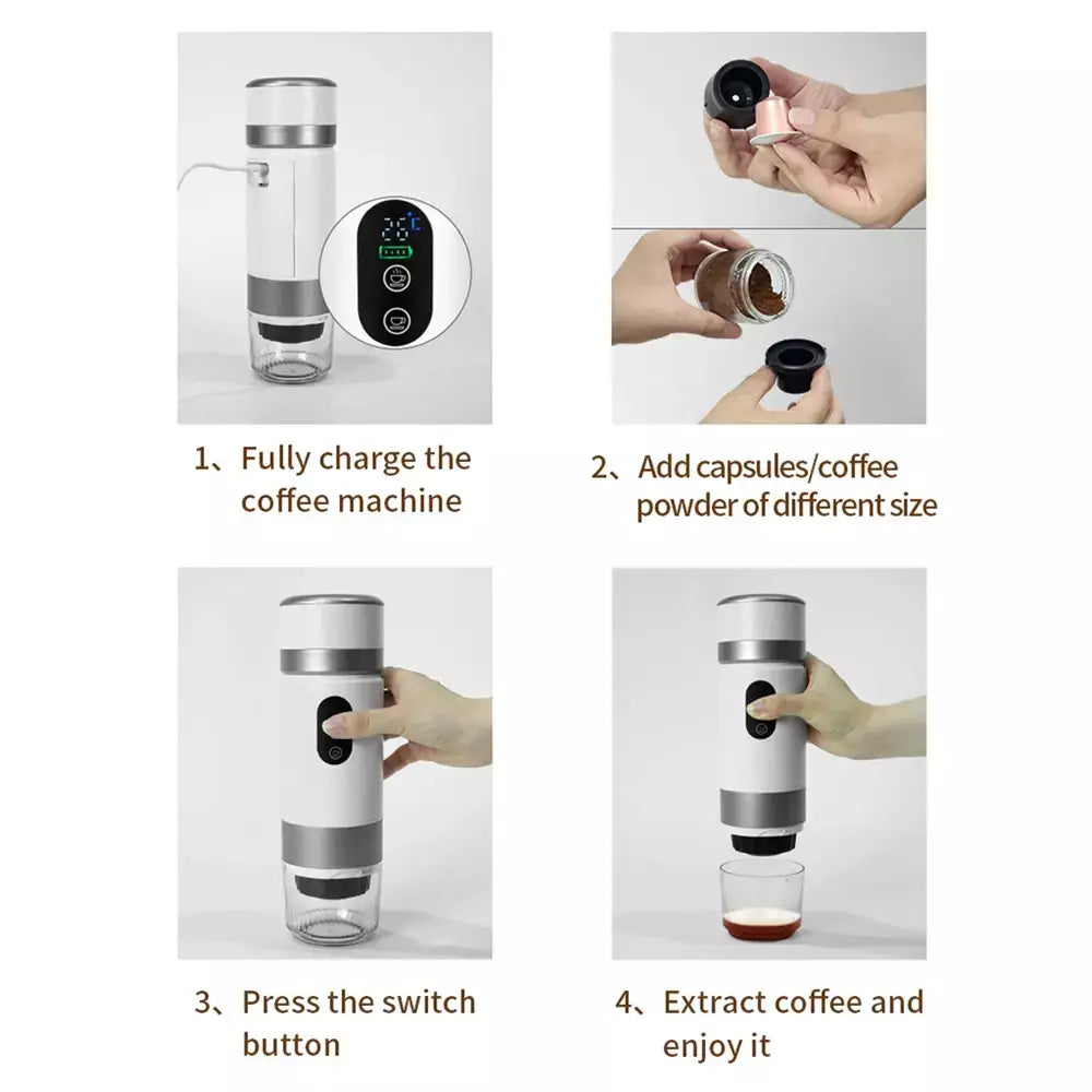 Máquina de café expresso elétrica portátil 72w, para carro e casa, acampamento, cafeteira 3 em 1, cápsula em pó, viagem, cafeteira
