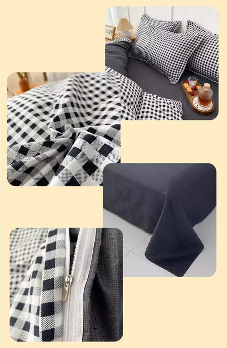 Preto branco pequenos verifica impresso conjunto de cama floral capa edredão fronha conjunto cama folha colcha único rainha rei tamanho
