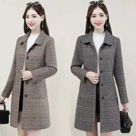 Venda quente da temporada novo casaco de lã feminino solto ajuste de comprimento médio outerwear moda outono inverno casaco de fibra de poliéster sli