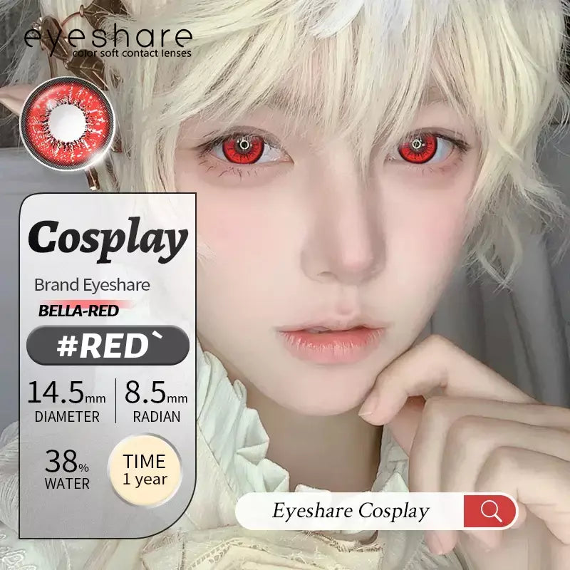 Eyeshare 1 par cosplay lentes de contato coloridas brancas lentes de contato vermelhas anime lentes de olho preto halloween beleza maquiagem lentes