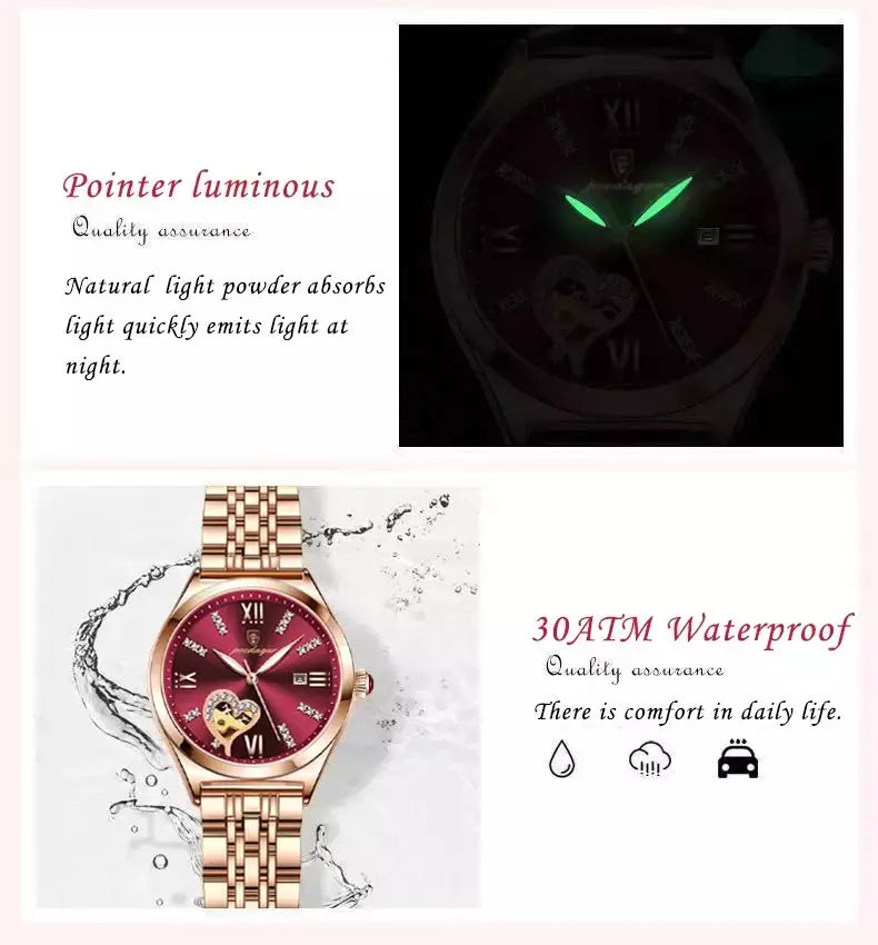 Relógio De Aço Inoxidável Poedagar para Mulheres, Relógios De Ouro Rosa, Relógio De Pulso De Quartzo Impermeável, Presente De Namorada Romântica, Moda
