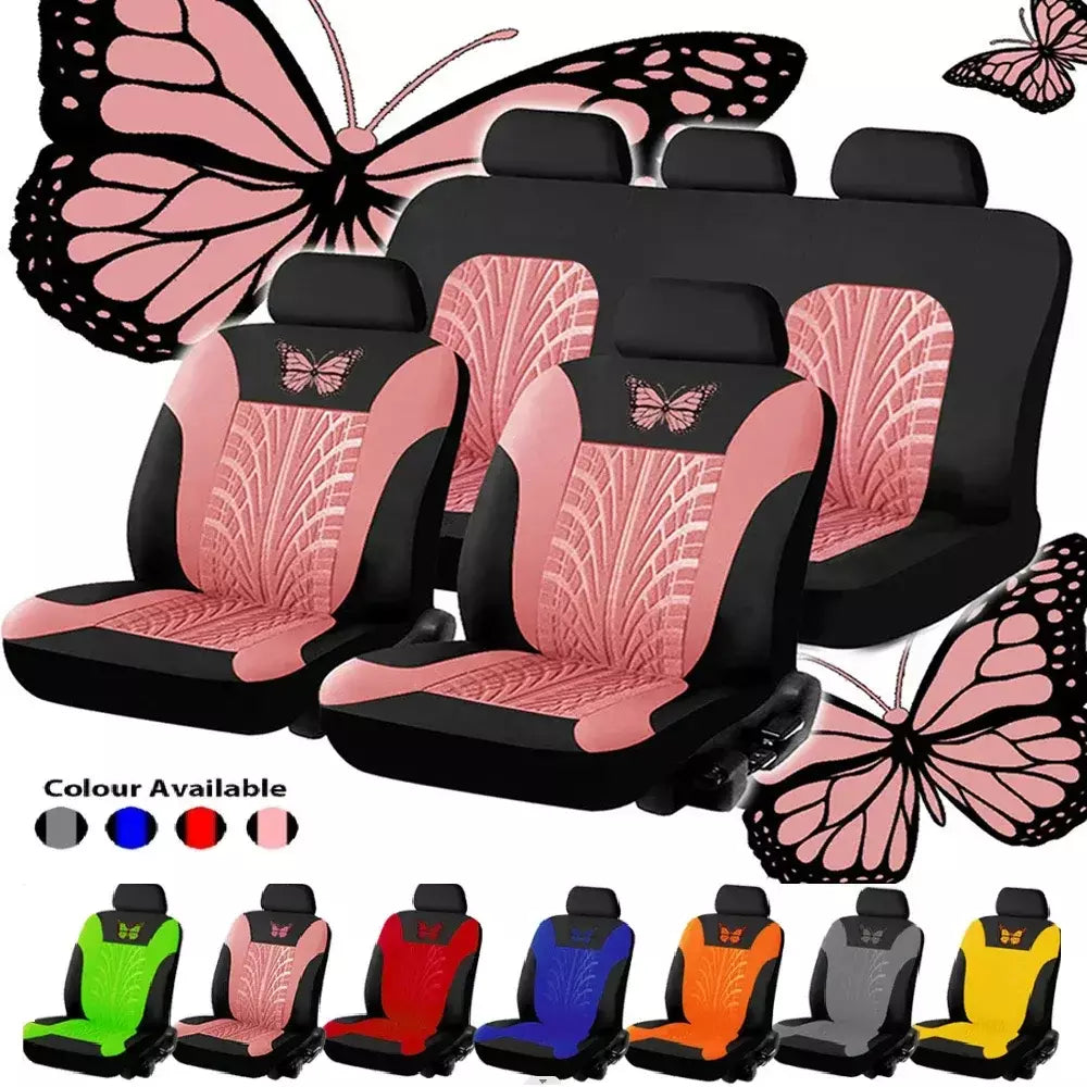 Conjunto completo de capa de assento de carro, conjunto universal de capa de assento de carro bordado com padrão de borboleta