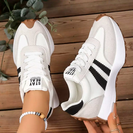 Moda novo estilo elegante rendas até sapatos casuais femininos primavera/outono dedo do pé redondo sola grossa anti deslizamento sapatos esportivos confortáveis