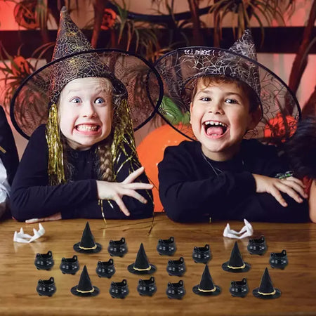 10 pçs halloween bruxa chapéu decorações chapéus em miniatura caldeirão potes chaleira ornamento festa de halloween decoração para casa diy artesanato