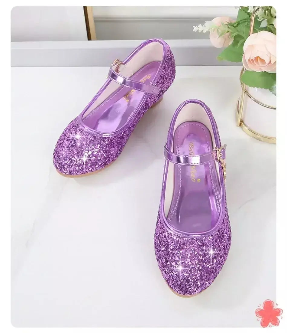 Meninas sapatos crianças salto alto glitter sandálias de cristal moda fivela crianças princesa sapato dança estudante desempenho sapatos de couro