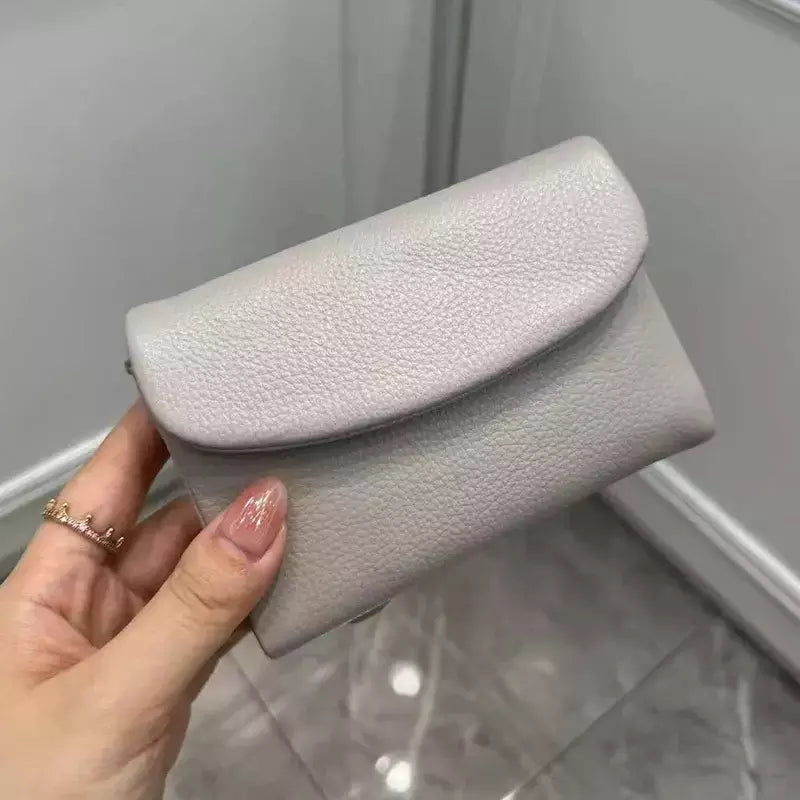 Genuína Couro De Vaca Carteira Curta Para Mulheres, Trifold, Pequenas Bolsas, Clutch Couro De Vaca, Titular Do Cartão, Carteiras Do Cartão De Viagem