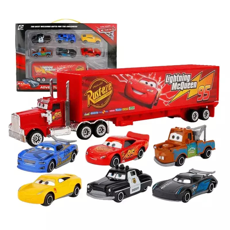 6-7 pçs disney pixar carro 3 2 1 relâmpago mcqueen caminhão mack jackson tempestade diecast metal carro de corrida dinoco racer brinquedo conjunto menino presente