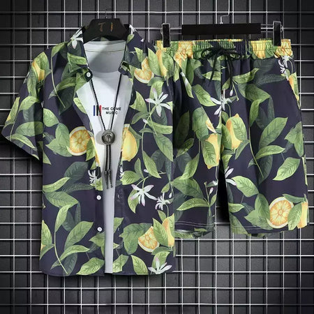 Roupas de praia para homens 2 Piece Set Quick Dry Camisa Havaiana e Shorts Set Homens Moda Vestuário Impressão Casual Outfits Verão