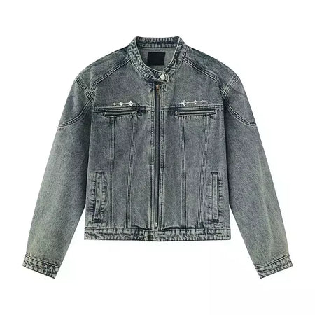 Jaqueta jeans de rua masculina, vintage lavada, jaqueta de caubói angustiada, streetwear casual, primavera, novo, estilo americano, zíperes