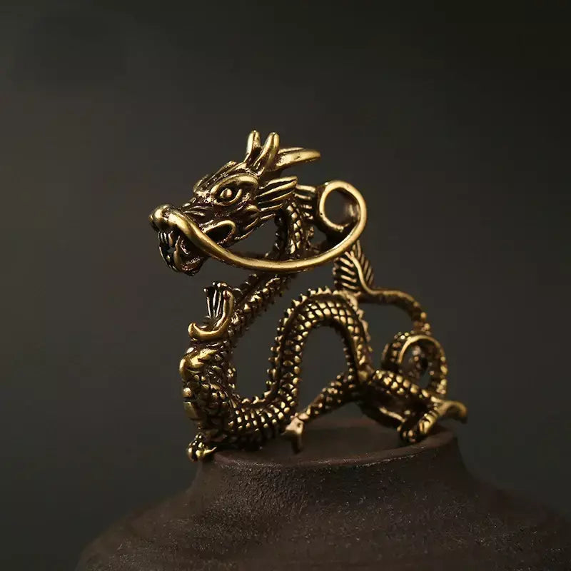 Cobre puro majestoso rei leão miniaturas estatuetas decorações de mesa vintage bronze mini dragão estátua animal decoração para casa ornamento