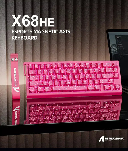 ATTACK SHARK X68HE Teclado Magnético Vermelho Com Fio Mecânico para Pro Gaming 0.01mm Trigg Rápido 8000Hz SOCD/Rs 0.125ms 128K Taxa