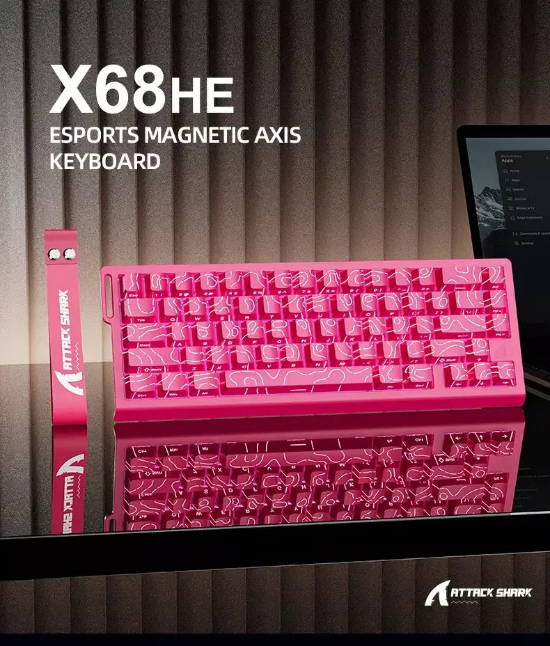 ATTACK SHARK X68HE Teclado Magnético Vermelho Com Fio Mecânico para Pro Gaming 0.01mm Trigg Rápido 8000Hz SOCD/Rs 0.125ms 128K Taxa