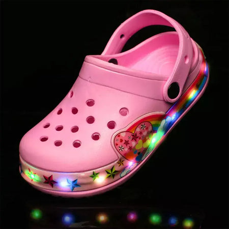 Verão crianças buraco sandálias led iluminado piscando sapatos de luz meninos meninas sandálias de praia crianças respirável moda tênis