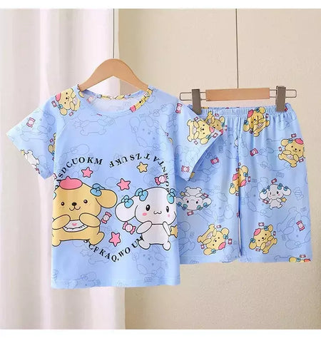 Novo verão crianças pijamas conjunto de 2 peças roupas de ar condicionado para meninos meninas bebê manga curta roupas para casa na moda