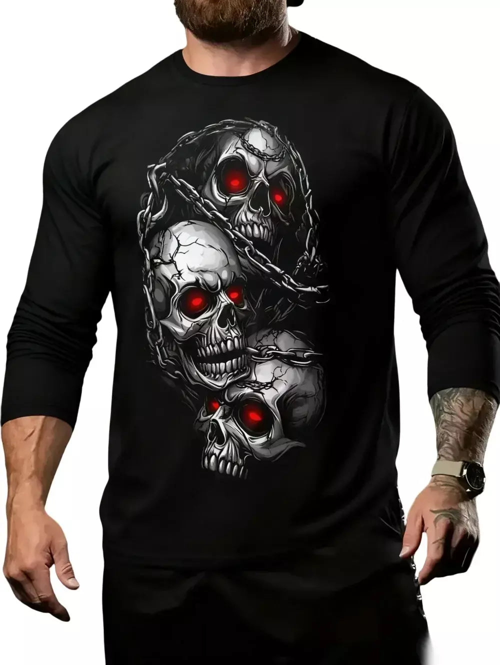 Crânio masculino gráfico t-shirts manga longa esqueleto impressão 3d rua homem t camisa outono o-pescoço casual y2k topo roupas masculinas de grandes dimensões