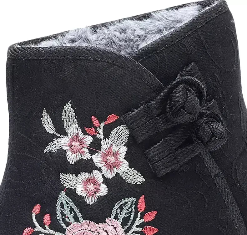 Sapatos de pano de inverno estilo étnico botas mujer sapatos femininos zapatos botas curtas quentes mulher bootie bordado algodão botas femininas