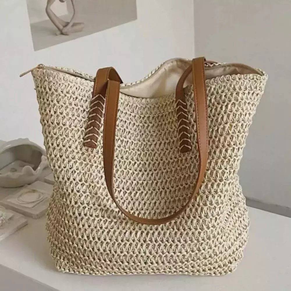 Bolsa de ombro tecida para mulheres, bolsa de mão, palha, artesanal, grande capacidade, verão, praia, viagem, tote