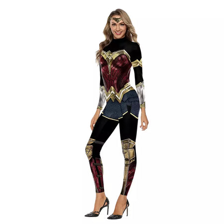 Miniso cosplay filme mulher maravilha traje festa de halloween impressão sexy macacão desempenho palco zentai bodysuit roupas femininas
